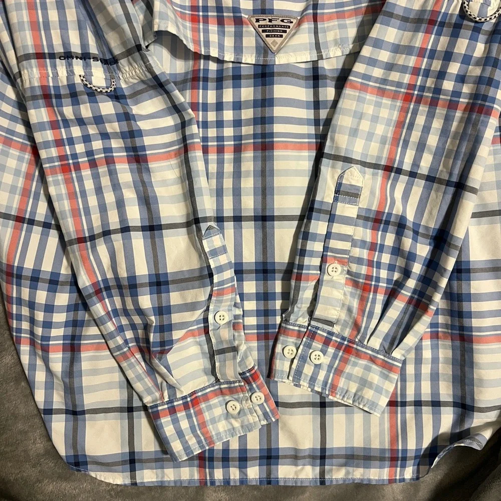 Columbia PFG Super Bahama Long Sleeve Shirt Men's Size Large Plaid Fishing
